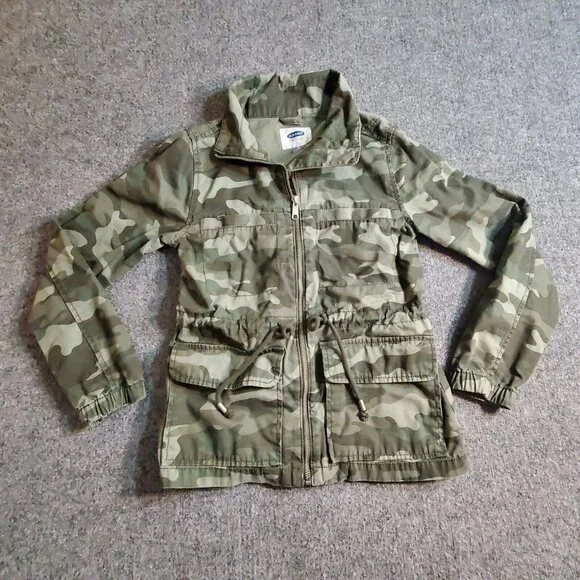 OLD NAVY Women’s Army Camo Flag Utility Full Zip Jacket Flap pockets Sz XS Small - Picture 2 of 13